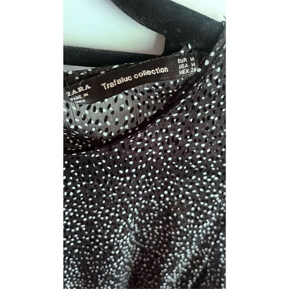 ZARA TRAFALUC BLACK WHITE DOT PRINT SEMI SHEER CROSSOVER TIE COCKTAIL DRESS LONG - Picture 15 of 15